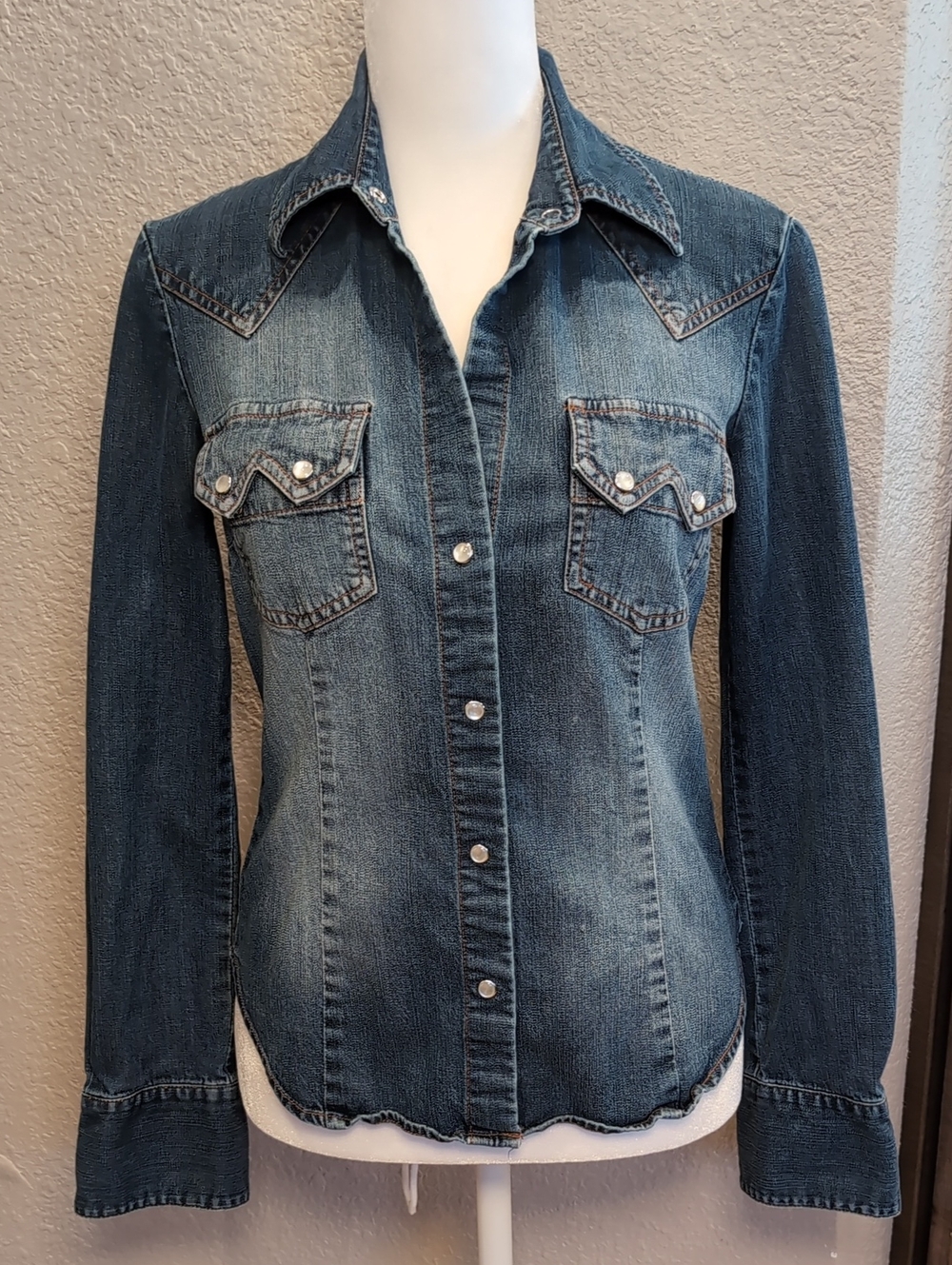 BCBG Classic Blue Denim Western Shirt - Women's Top